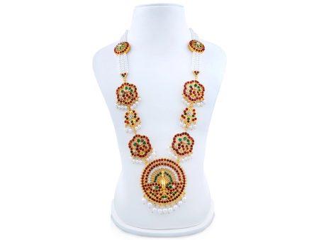 Kemp Moti Haram - 12 Inches | 3 Line Long Moti Necklace  Multi Coloured Stone Jewellery for Dance For Sale