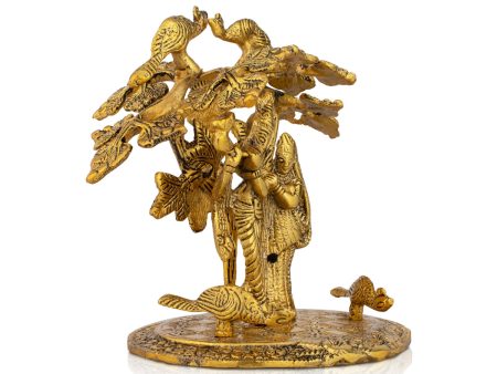 Radha Krishna Murti with Tree - 6.5 x 5.5 Inches | Aluminium Radha Krishna Idol for Pooja For Sale