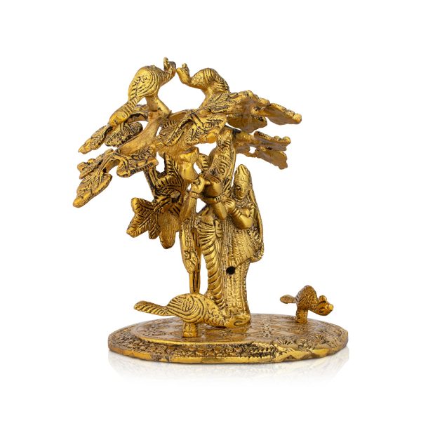 Radha Krishna Murti with Tree - 6.5 x 5.5 Inches | Aluminium Radha Krishna Idol for Pooja For Sale