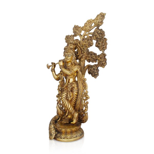 Krishna Murti With Tree - 23 x 12 Inches | Antique Brass Idol  Krishna Statue for Pooja  11.880 Kgs Approx For Sale