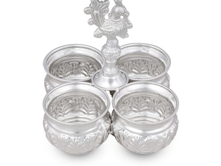 4 Cups Chomukha With Annam Handle - 6 x 5 Inches | German Silver Panchwala  Kumkum Holder for Pooja  375 Gms Cheap