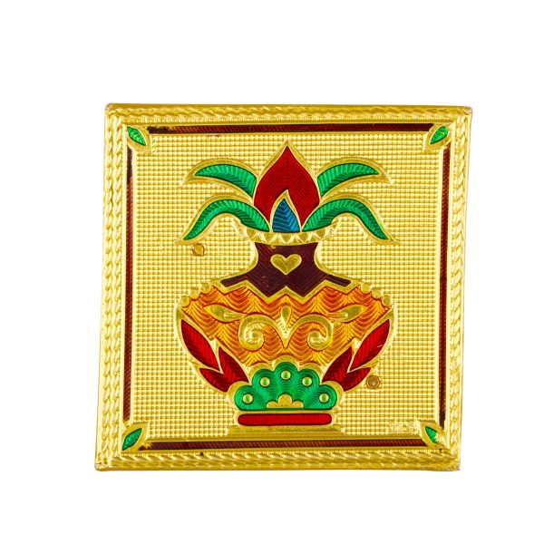 Bajot - 1.5 x 3 x 3 Inches | Silver & Gold Finish Manai  Patla  Meenakari Chowki for Pooja For Sale