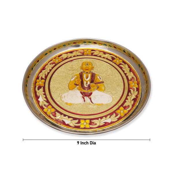 Plate - 0.75 x 9 Inches | Stainless Steel Thali Plate  Pooja Plate for Home For Discount