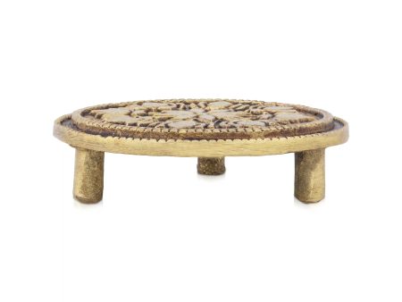 Chowki - 0.75 x 2.75 Inches | Antique Brass Patla  Round Shape Bajot for Pooja  100 Gms Approx Supply