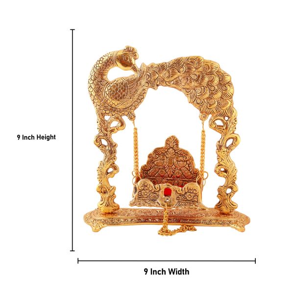 Jhula - 9 x 9 Inches | Peacock Design Jhoola  Aluminium Material  Laddu Gopal Jhula  Krishna Jhula for Deity For Sale