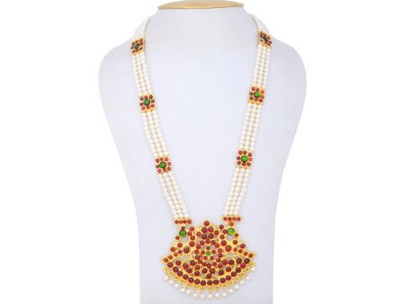 Kemp Moti Haram - 11.5 Inches | 3 Line Long Necklace  Moti Jewellery for Dance on Sale